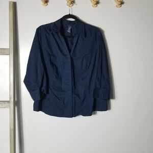 BASIC EDITIONS WOMEN'S NAVY BUTTON DOWN BLOUSE SIZE XL
